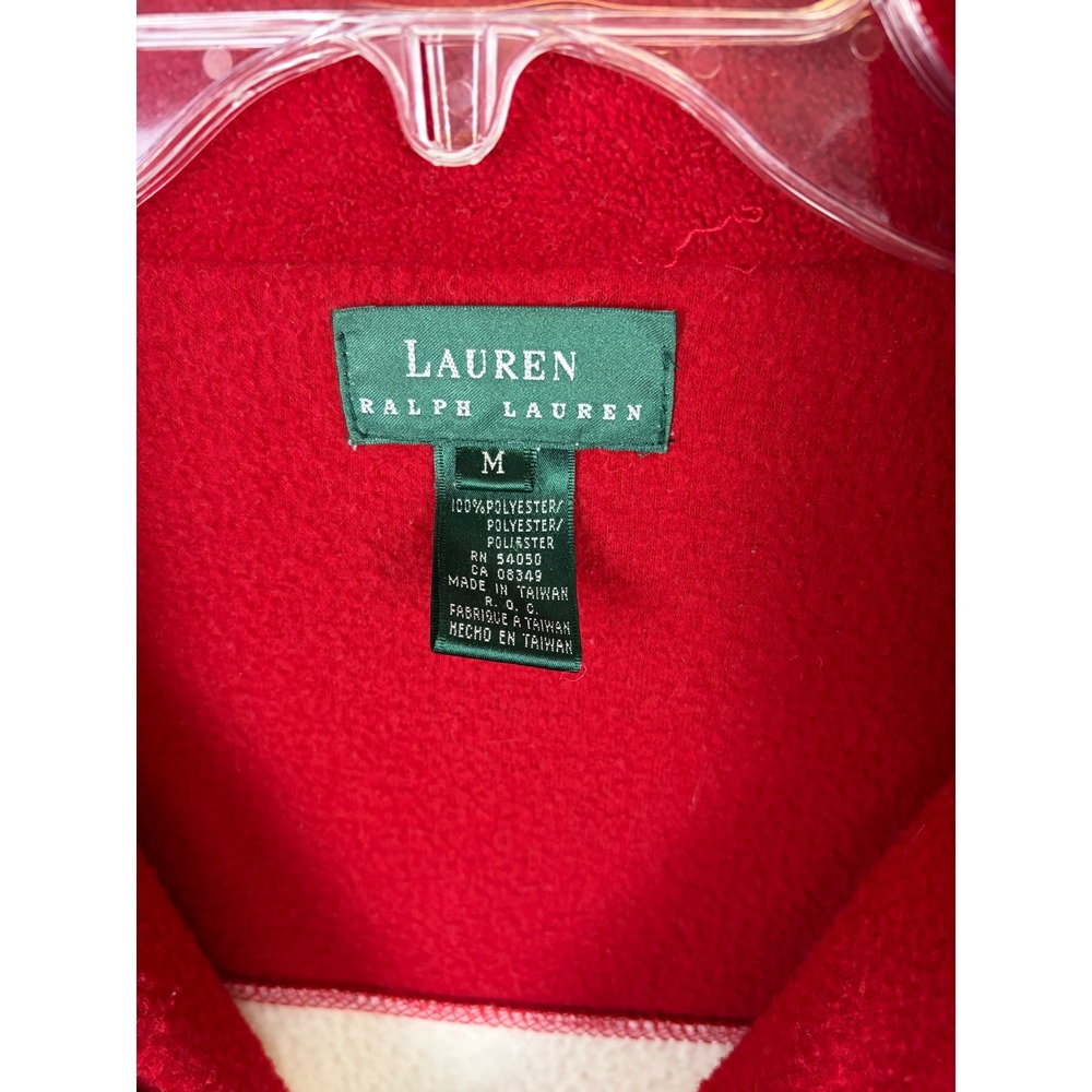 Lauren Ralph Lauren Fleece Jacket Medium Red Black Colorblock Full Zip Mock Neck - Picture 3 of 8